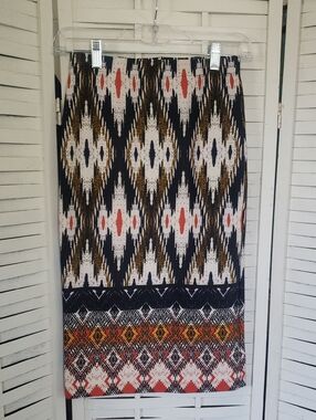 Maeve Printed Geometric Pencil Skirt - Black, Cream & Coral XS
